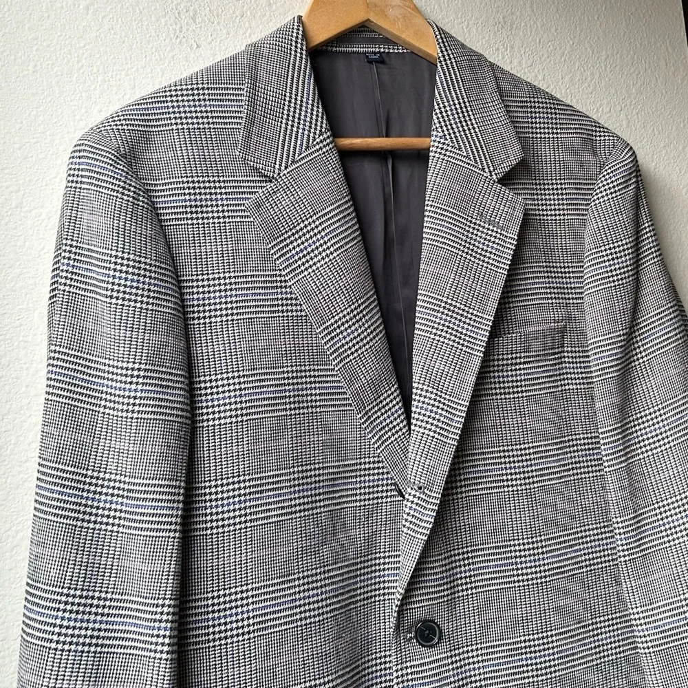 J.Crew Grey Kenmare Relaxed-fit Checkered blazer in cotton-linen blend Sz 40L